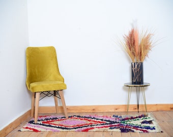 Berber Rug Handmade Wool Rug Moroccan Vintage Azilal Rug Berber Teppich 150 x 60 Cm 4.9 x 1.9 ft