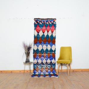 Runner Moroccan Rug Boucherouite Wool Rug Vintage Berber Rug Authentic Handmade Rug Living room rug Moroccan Boucherouite Rug