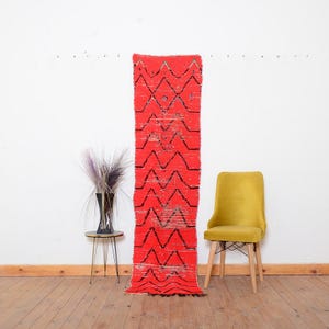 Fantastic Runner Boujaad Red Rug  Vintage Moroccan Rug Handmade Wool Rug Authentic Boujaad Runner Rug