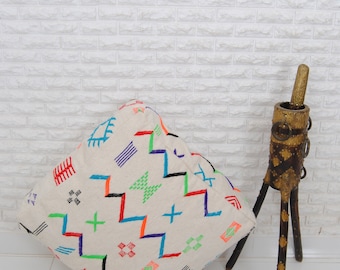 Moroccan Vintage Floor Pouf: Large Wool Cushion, Berber Design