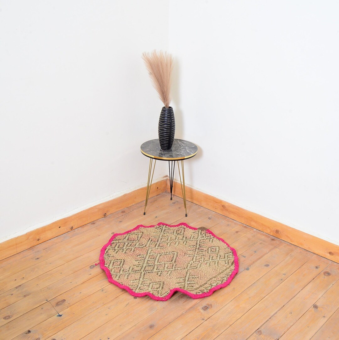 27 Inch Round Rug Round Rug 27.5 Inch Moroccan Rug Handwoven Antique Vintage Rug in ...