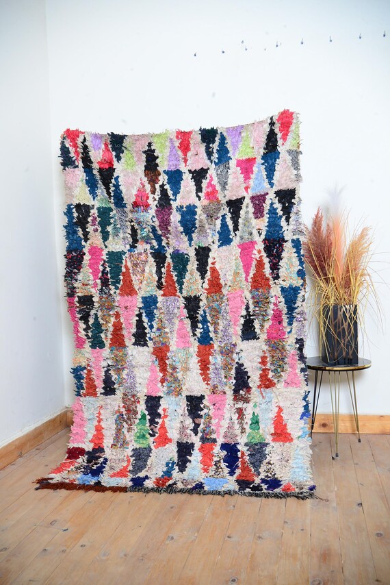 Vintage Colorful Moroccan Boucherouite Rug: Handmade Wool Nursery