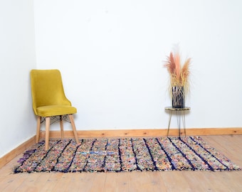 Vintage Berber Boucherouite Rug: Colorful Moroccan Rug, 6.8 x 3.6 ft
