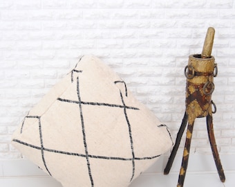 Moroccan Vintage Floor Cushion: Large Wool Pouf, Hand-stitched