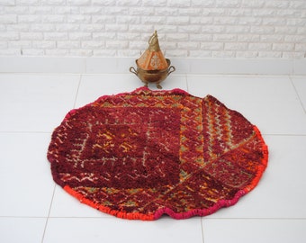 Round Rug 39.3 inch - Moroccan rug Handwoven Antique Vintage Rug in Berber Handmade Round Rug Natural (100cm)