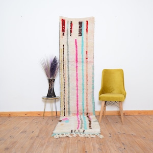 Colorful Runner Rug Authentic Moroccan Runner Boujaad Rug Soft Wool Area Rug Pure Wool Rug Bohemian Hallway Runner Unique Boho