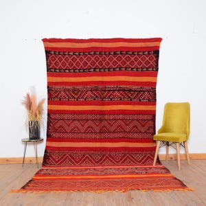 Handwoven Moroccan Kilim Runner Rug: Vintage Berber Wool Rug