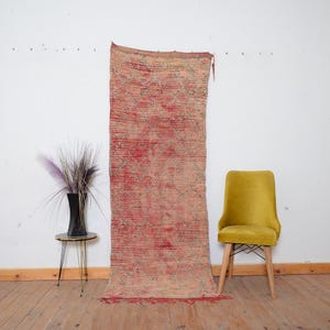 Pink Moroccan Wool Rug Runner: Berber Hallway Carpet, Boujaad Shag Rug