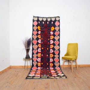 Beni Ourain Wool Runner Rug: Moroccan Hallway Carpet, Abstract Design