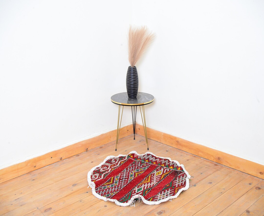 27 Inch Round Rug Round Rug 27.5 Inch Moroccan Rug Handwoven Antique Vintage Rug in ...