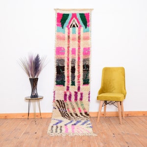 Colorful Runner Rug Authentic Moroccan Runner Boujaad Rug Soft Wool Area Rug Pure Wool Rug Bohemian Hallway Runner Unique Boho