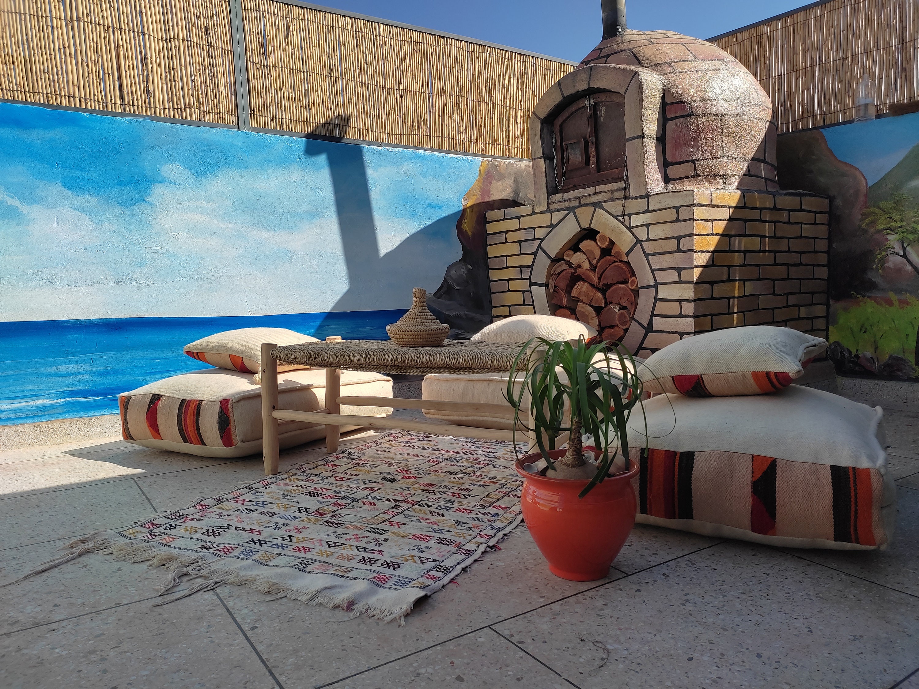 ヴィンテージ モロッコ フロア プーフ セット：ウール ラグ ピロー