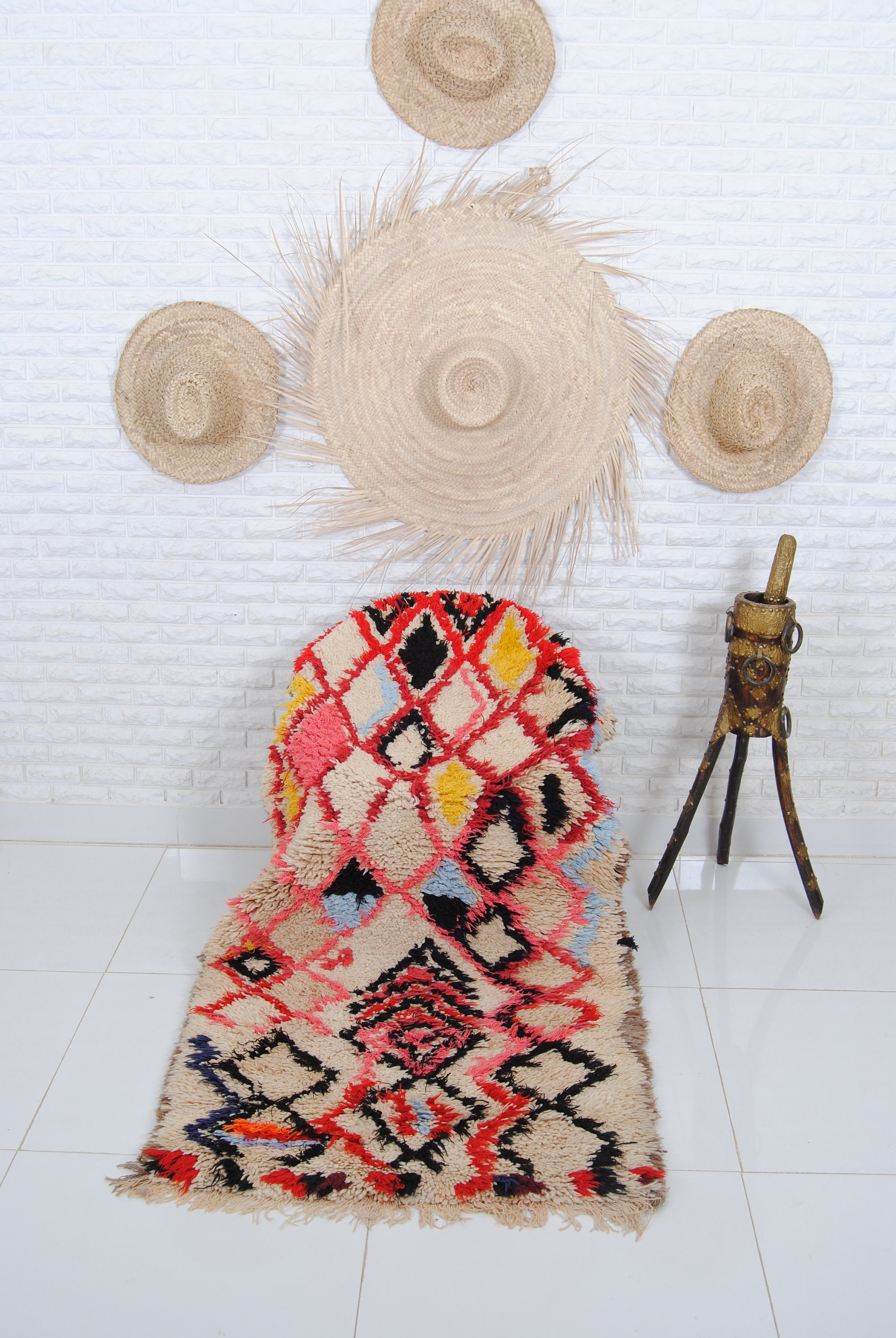 Vintage Handmade Wool Azilal Rug: Moroccan Berber Carpet - Etsy 日本