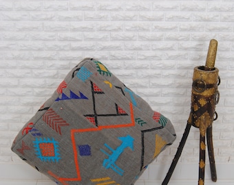 Moroccan Vintage Wool Floor Cushion: Large Rug Pouf