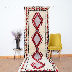 Vintage Red Moroccan Rug Moroccan Runner Rug Berber Wool Rug Handmade Azilal Rug  Authentic Colorful Rug Bohemian Rug