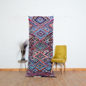 Runner Moroccan Rug, Authentic Moroccan Runner, Pink Runner Rug, Boucherouite Runner rug, Wool Runner, Bohemian Runner
