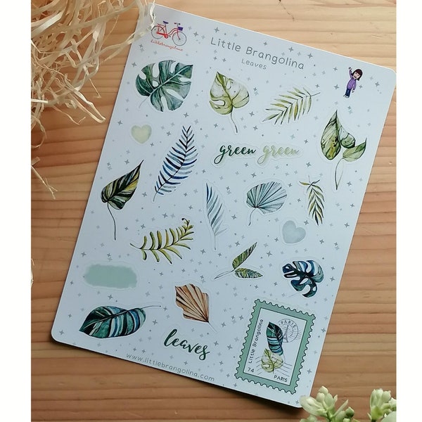 Leaves Sticker Sheet, Stickers for your Notebook, Stickers for your Planner, Stickers for your Gifts, 12.5cm x 16.5cm / 4.9” x 2.3”