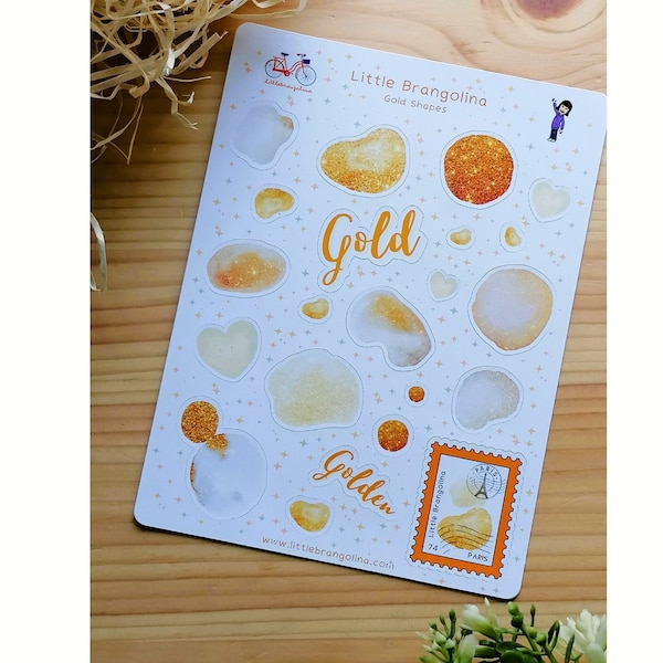Gold Shapes Sticker Sheet, Stickers for your Notebook, Stickers for your Planner, Stickers for your Gifts, 12.5cm x 16.5cm / 4.9” x 2.3”