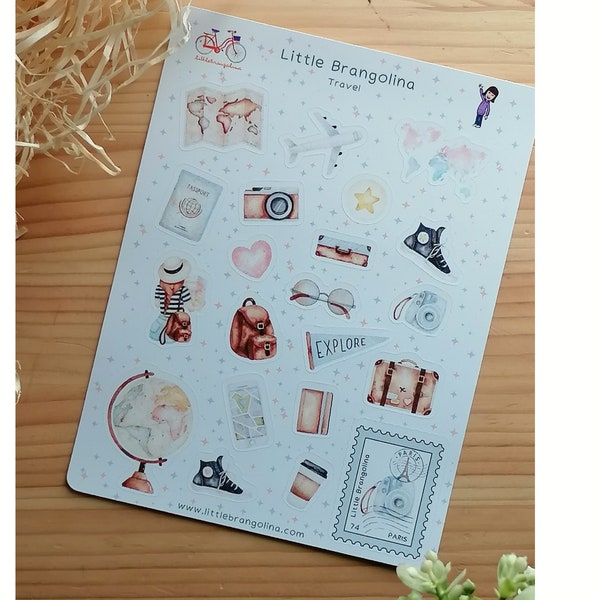Travel Sticker Sheet, Stickers for your Notebook, Stickers for your Planner, Stickers for your Gifts, 12.5cm x 16.5cm / 4.9” x 2.3”