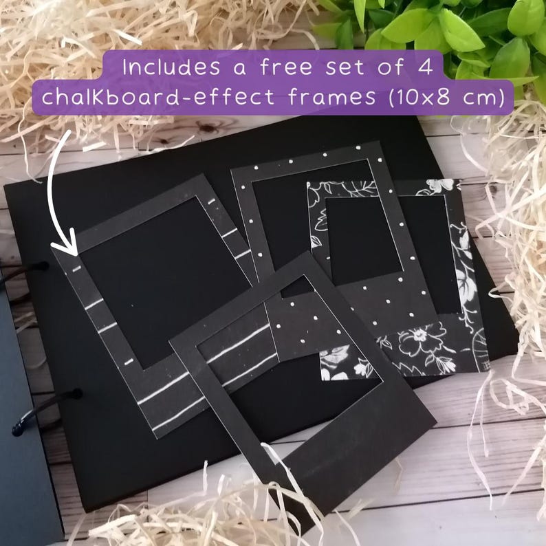 Álbum de fotos, álbum personalizado, livro de memórias, álbum de recortes, álbum preto com anéis, livro de visitas, presente original, inclui 4 molduras pretas para fotos imagem 8