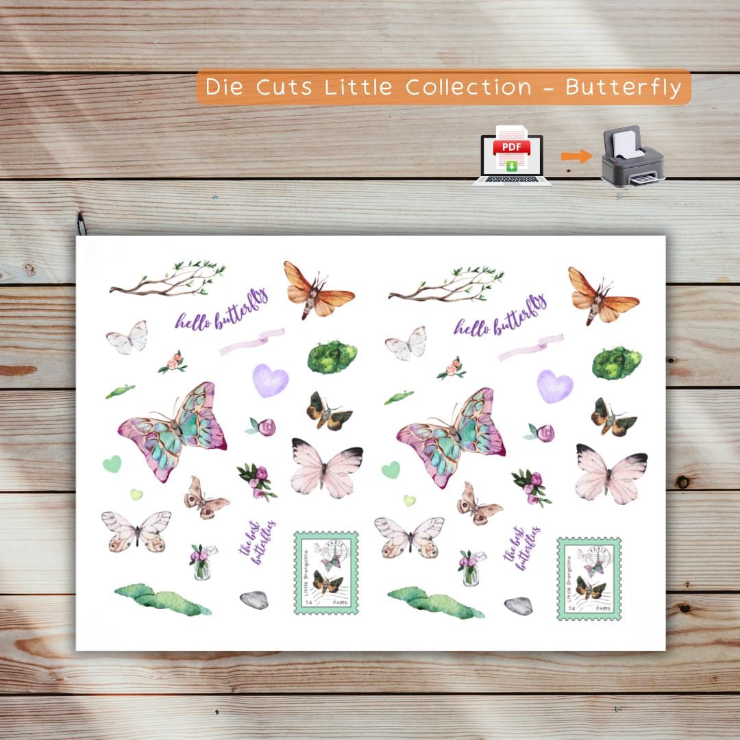 Printable Die Cuts Little Collection Butterflies, A4 Digital Download
