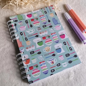 Softcover notebook with Kitchen Tools, handmade planner for recipes and inspiration, A5 notebook, handmade notebook, Scrap Book notebook