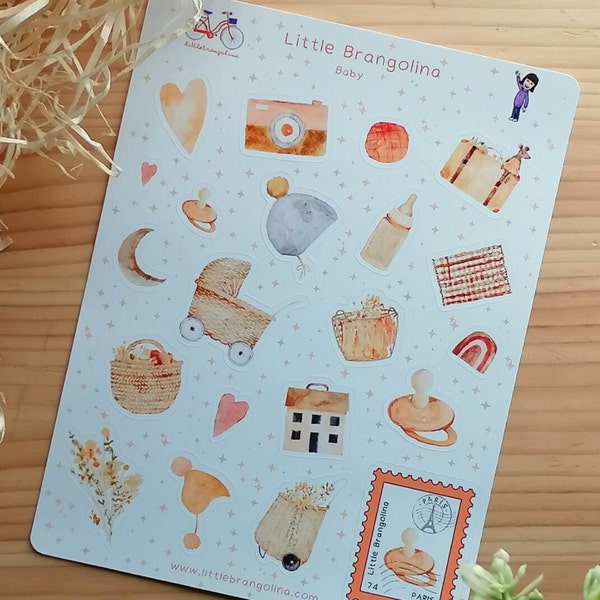Baby Sticker Sheet, Stickers for your Notebook, Stickers for your Planner, Stickers for your Gifts, 12.5 cm x 16.5 cm / 4.9” x 2.3”
