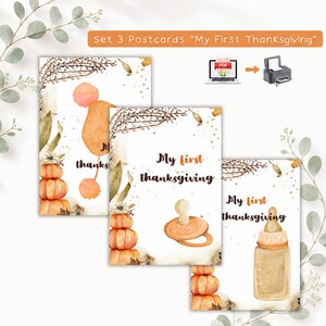 Printable Postcard Set “My First Thanksgiving”, Baby Shower Gift, Nursery Decor, Digital Baby Gift, Newborn Printable, Thanksgiving, A6