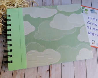 Scrapbooking Photo Album, Spiral Bound Photo Album, Green Clouds, Guest Book, Handmade, Size: 20.5 cm x 15.5 cm / 8” x 6.1”