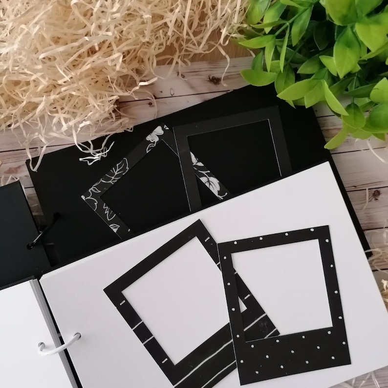 Álbum de fotos, álbum personalizado, livro de memórias, álbum de recortes, álbum preto com anéis, livro de visitas, presente original, inclui 4 molduras pretas para fotos imagem 6