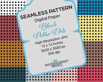 Seamless Black Polka Dot Digital Surface Pattern - Perfect for Crafting, KDP, DIY Projects, POD, Textiles - Instant Download
