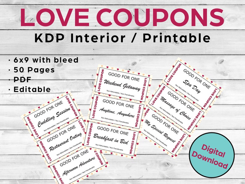 Love Coupons • Valentines Day • Instant Download • KDP Template / Printable image 1