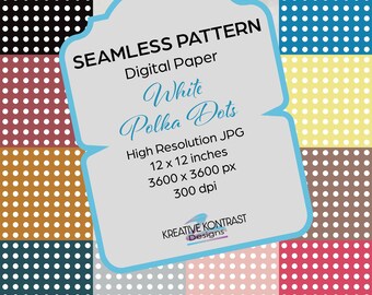 Seamless White Polka Dot Digital Surface Pattern - Perfect for Crafting, KDP, DIY Projects, POD, Textiles - Instant Download