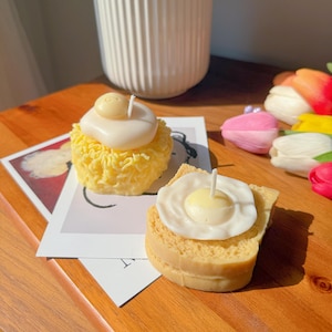 Quirky Breakfast Candle Set: Toast & Ramen Noodle Egg Candles
