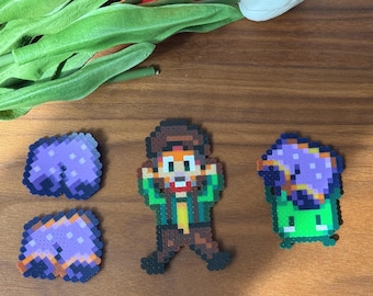 Mayor Lewis & Purple Shorts – Stardew Valley Inspired Pixel Art Set | Keychain, Magnet, Pin or Charm
