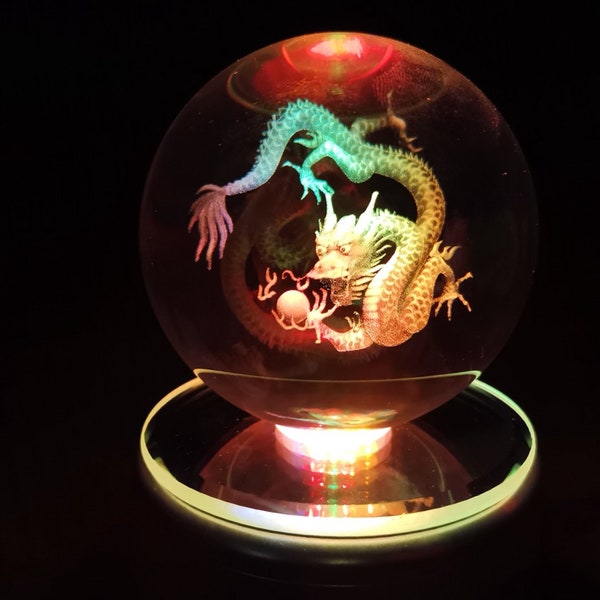 3D Crystal Ball with Chinese Dragon Model and Rotating LED lamp Holder,Best Teacher of Physics, Classmates and Kids Gift (3.15 in)