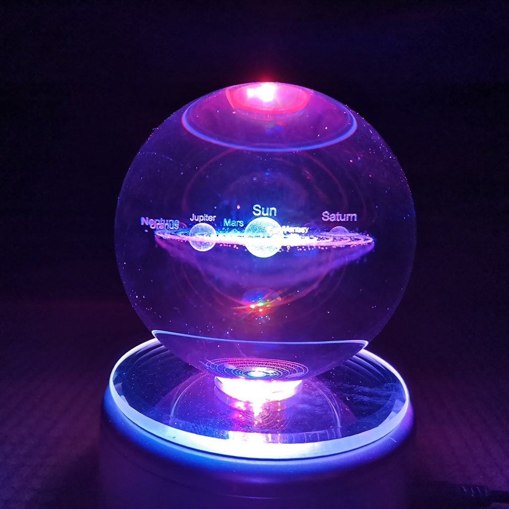Modelo de bola de cristal con sistema solar en 3D y base con lámpara Led  vidrio transparente 80 mm315pulgadas bola de cristal con sistema solar el  mejor regalo de cumpleaños para niños