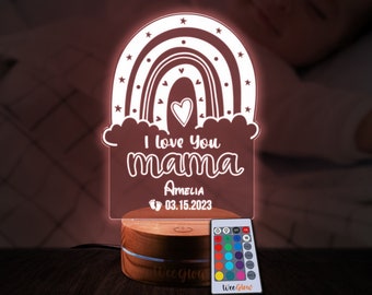 Personalized Gift For New Mom First Christmas, Custom Rainbow 3D LED Night Light, First Time Mom Present, Baby Shower New Born Gift