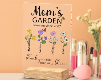 Custom Mom's Garden Acrylic Plaque Birth Month Flowers & Kids Names, Personalized Mother's Day Gifts, Birthday Gift For Mom and Dad