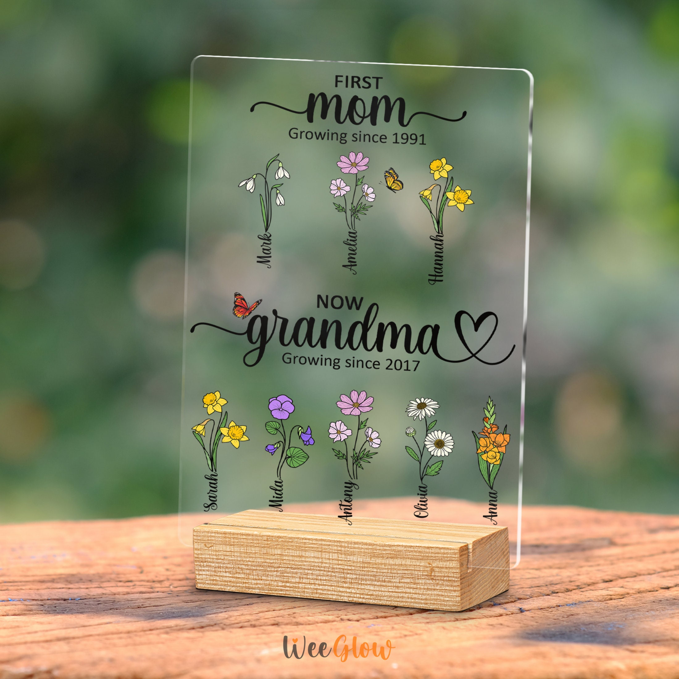 Acrylic Plaque First Mom Now Grandma With Birth Month Flowers And ...