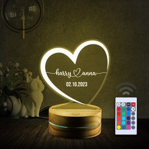 Custom Anniversary Gift For Her And Him, Heart Photo Night Light