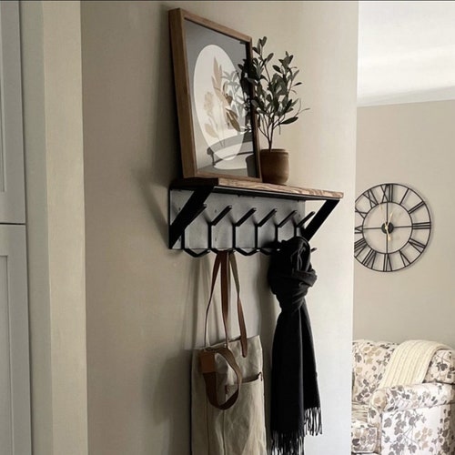 Solid Wood Entryway Shelf With Coat Hooks Etsy