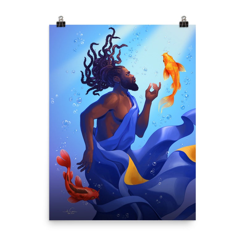 PISCES MAN Zodiac Illustration Print Poster by El Carna image 1