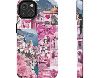 Trendy Phone Case, iPhone 14 15 16 Pro Max Tough Case, Pink Amalfi Dream, Girly Phone Case, Coquette Heart, iPhone & Samsung Galaxy Case