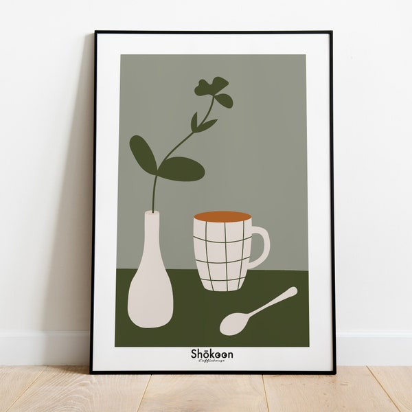 Affiche minimaliste nature morte MUG SUR TABLE| Affiche & illustration décoration murale tendance