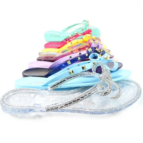 Women's Studded Jelly Flip Flops Sandals with Bow