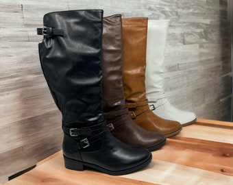 Women's Buckle Slouch Knee High Boots