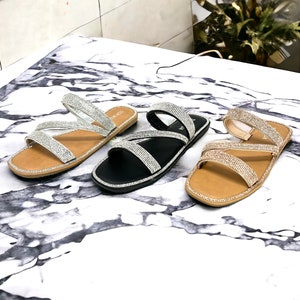 Silver bling slides deals