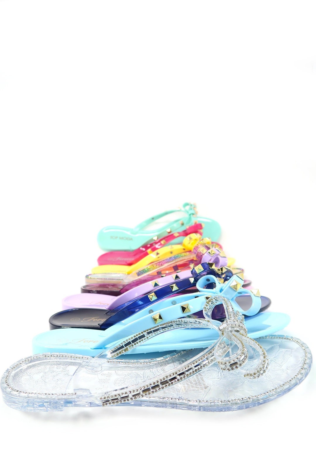 studded jelly flip flops