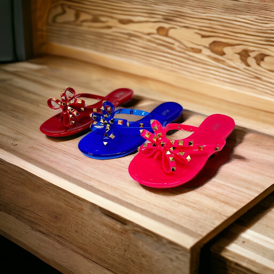 studded jelly flip flops